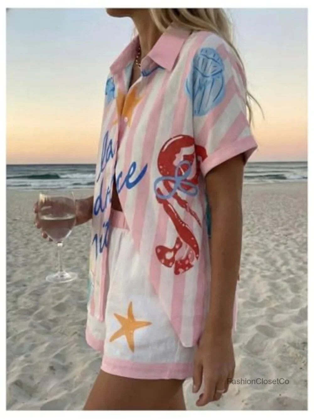 Women's 2 Piece Striped Shirt Shorts Set Summer Vacation Matching Outfit